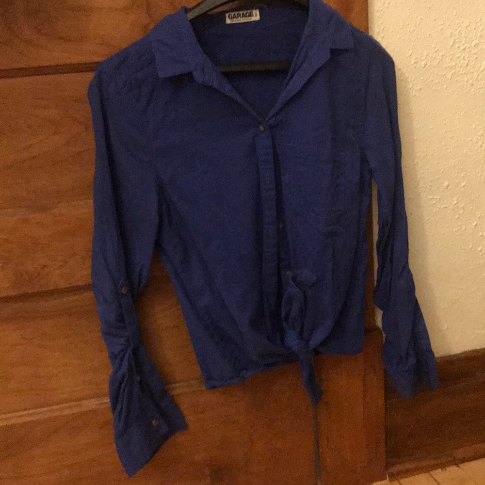 Royal Blue Button Down Tie Waist Top